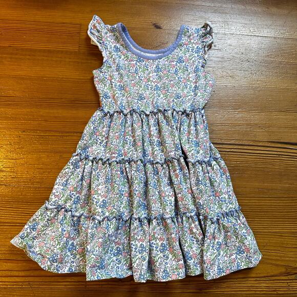 Shrimp and Grits Kids blue pink floral short sleeve tiered dress SIZE M(5-6) - Picture 5 of 5